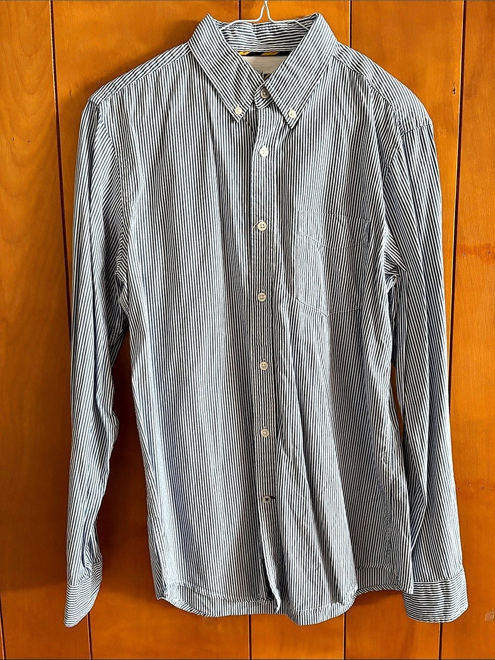 Club Room Striped Cotton Button Down in Blue & White Size Small